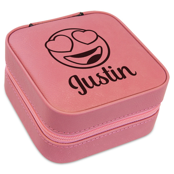 Custom Emojis Travel Jewelry Boxes - Pink Leather (Personalized)