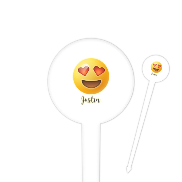 Custom Emojis 4" Round Plastic Food Picks - White - Double Sided (Personalized)