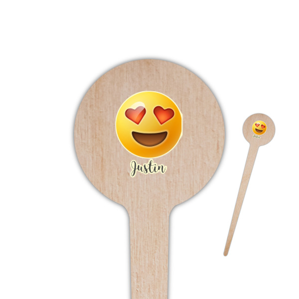 Custom Emojis 4" Round Wooden Food Picks - Single Sided (Personalized)