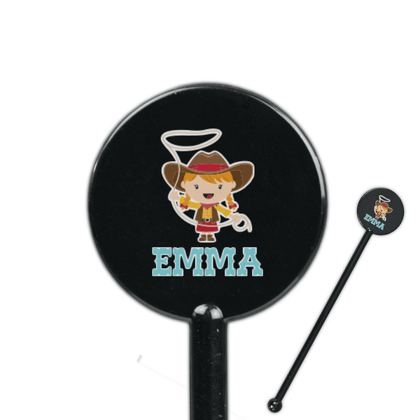 Custom Cowgirl 5.5" Round Plastic Stir Sticks - Black - Double Sided (Personalized)