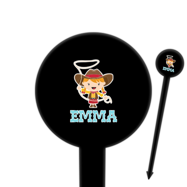 Custom Cowgirl 6" Round Plastic Food Picks - Black - Single Sided (Personalized)