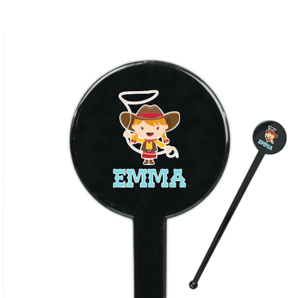 Custom Cowgirl 7" Round Plastic Stir Sticks - Black - Double Sided (Personalized)