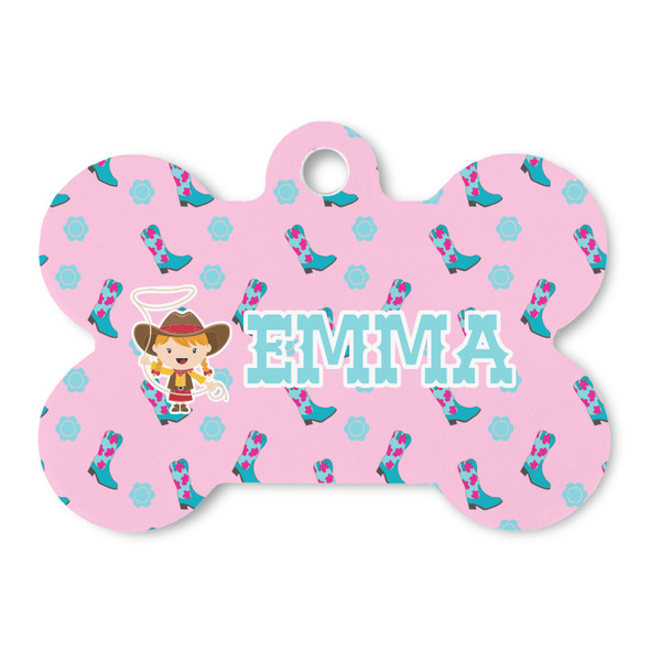 Custom Cowgirl Bone Shaped Dog ID Tag (Personalized)