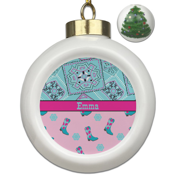 Custom Cowgirl Ceramic Ball Ornament - Christmas Tree (Personalized)