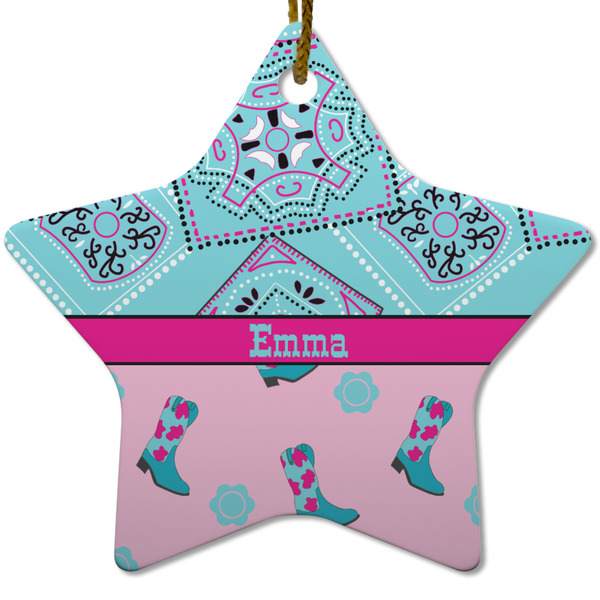 Custom Cowgirl Star Ceramic Ornament w/ Name or Text