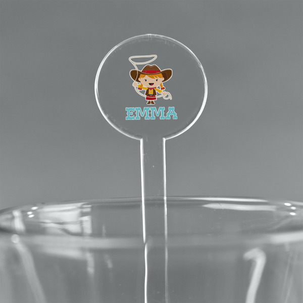 Custom Cowgirl 7" Round Plastic Stir Sticks - Clear (Personalized)