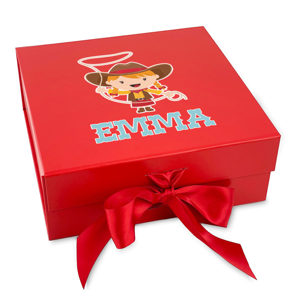 Custom Cowgirl Gift Box with Magnetic Lid - Red (Personalized)