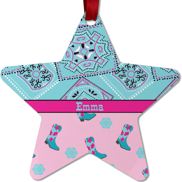 Custom Cowgirl Metal Star Ornament - Double Sided w/ Name or Text