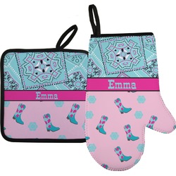 Cowgirl Right Oven Mitt & Pot Holder Set w/ Name or Text