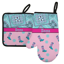 Cowgirl Left Oven Mitt & Pot Holder Set w/ Name or Text
