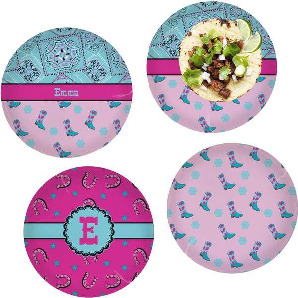 Custom Cowgirl Set of 4 Glass Lunch / Dinner Plate 10" (Personalized)