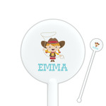 Cowgirl 5.5" Round Plastic Stir Sticks - White - Single Sided (Personalized)