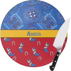 Cowboy Round Glass Cutting Board - Small (Personalized)