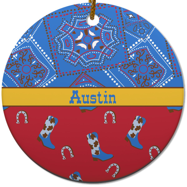 Custom Cowboy Round Ceramic Ornament w/ Name or Text