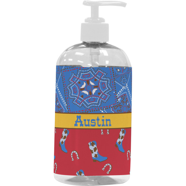 Custom Cowboy Plastic Soap / Lotion Dispenser (16 oz - Large - White) (Personalized)