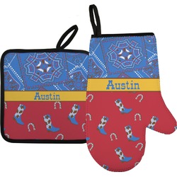 Cowboy Right Oven Mitt & Pot Holder Set w/ Name or Text
