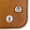 9x9 Brown Leather Snap Up Tray Button Detail