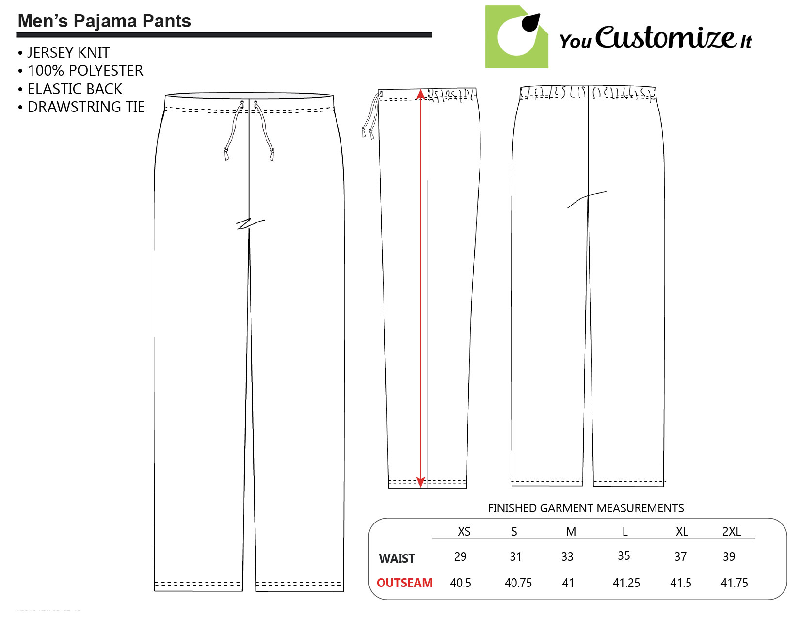Men's Pajama Pants Size Chart