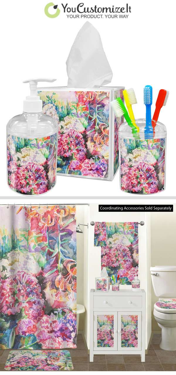 Custom Watercolor Floral Acrylic Bathroom Accessories Set