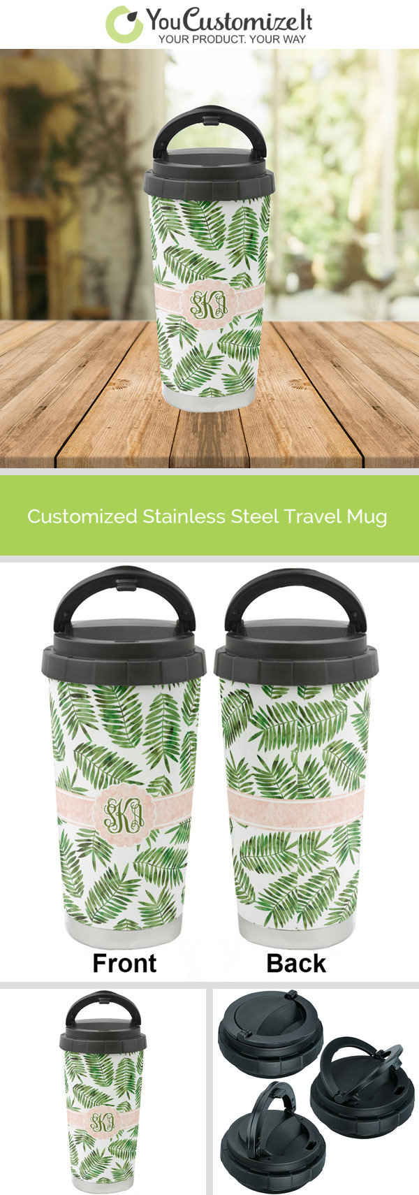 Tropical Leaves Custom Insulated Tumbler Large Iced Coffee 