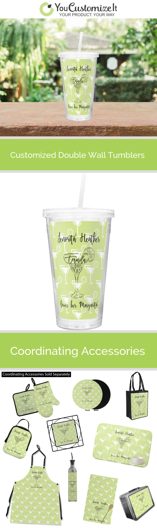 Custom Margarita Lover Double Wall Tumbler with Straw (Personalized)