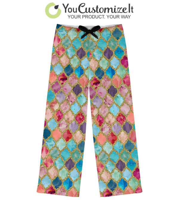 Custom Glitter Moroccan Watercolor Womens Pajama Pants | YouCustomizeIt