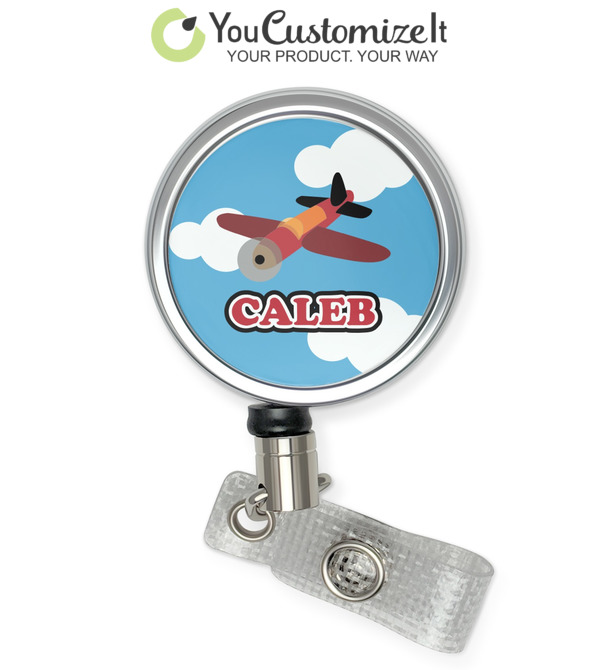 Personalized Airplane & Pilot Retractable Badge Reel