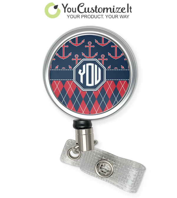 Custom Anchors & Argyle Retractable Badge Reel (Personalized