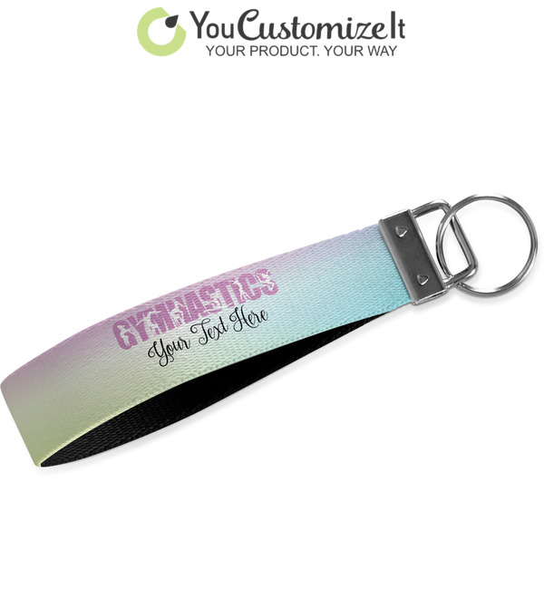 Custom Gymnastics with Name/Text Wristlet Webbing Keychain Fob (Personalized)