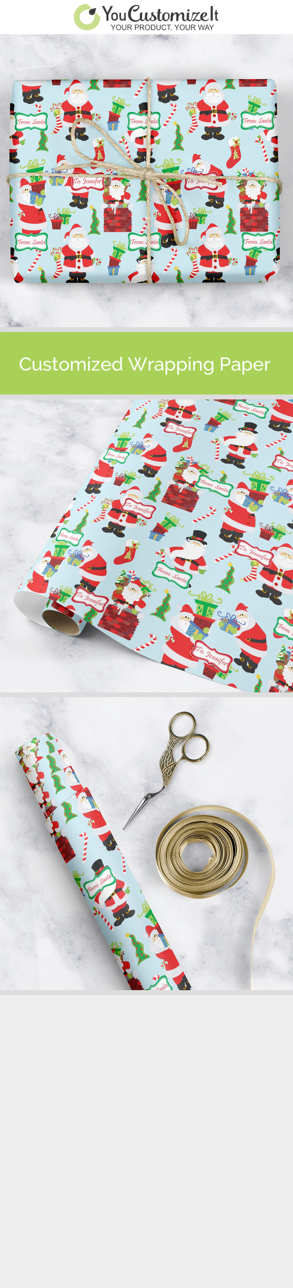 Custom Santa and Presents Wrapping Paper (Personalized)