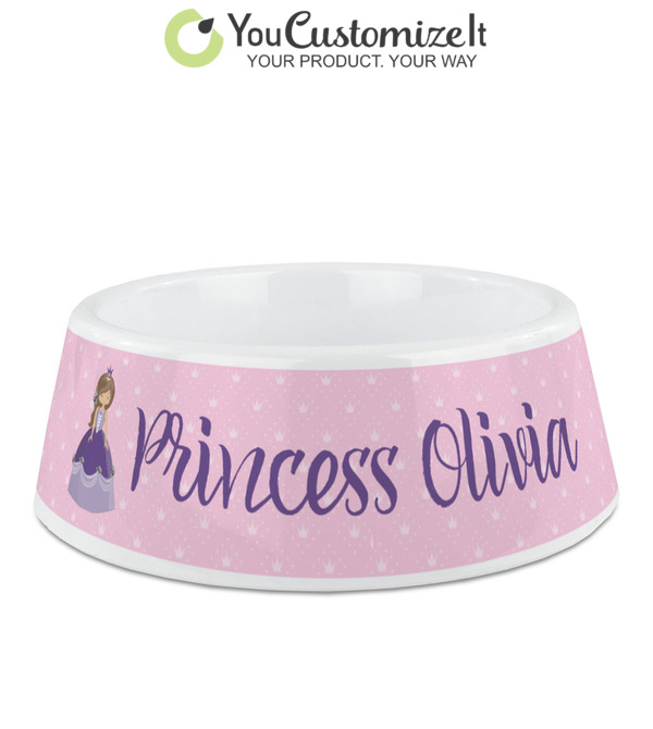 Custom Pink & Purple Damask Plastic Dog Bowl (Personalized)