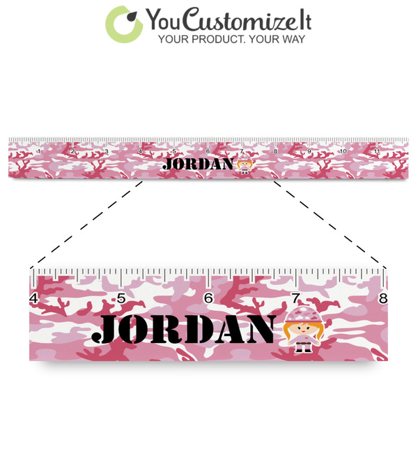 Custom Pink Camo Plastic Ruler - 12 (Personalized)