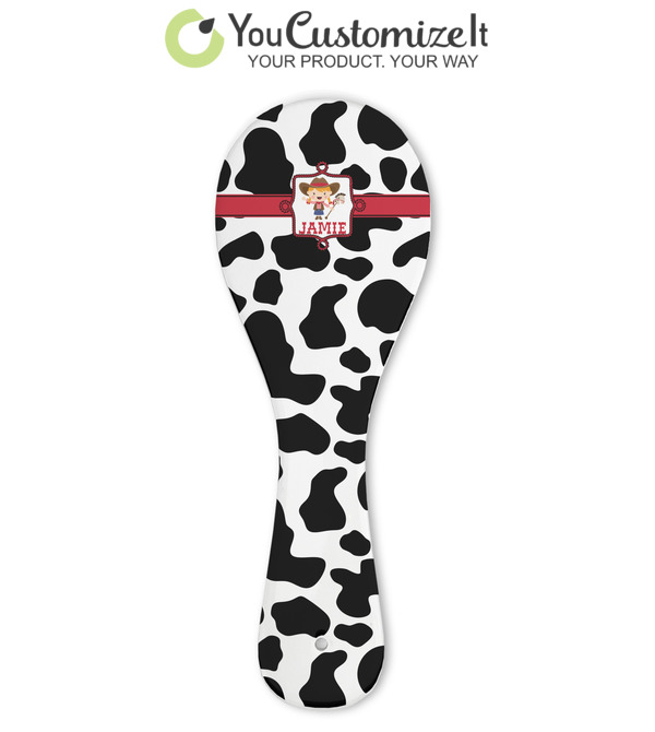 Cowprint Cowgirl Design Custom Ceramic Spoon Rest