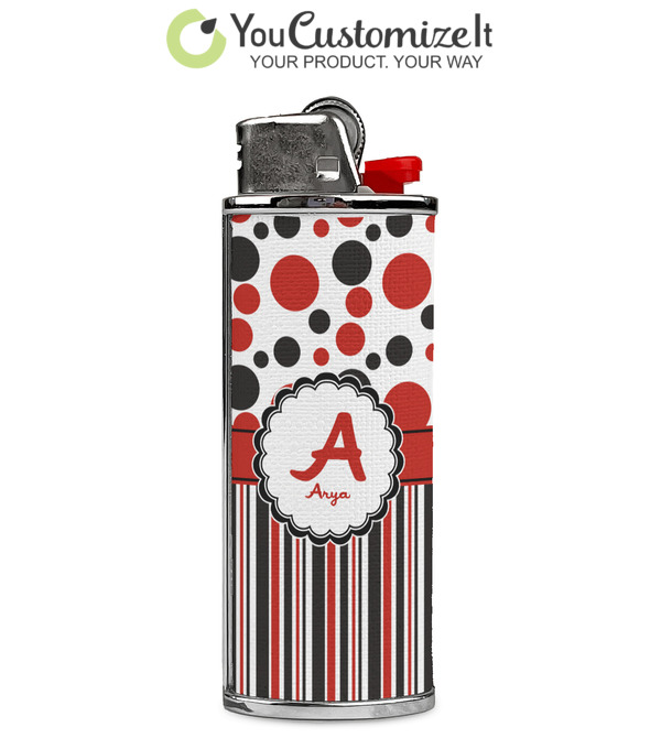 Red & Black Dots & Stripes Design Custom Case for BIC Lighters