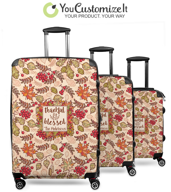 Custom Brown Argyle 3 Piece Luggage Set - 20 Carry On, 24 Medium Checked,  28 Large Checked (Personalized)