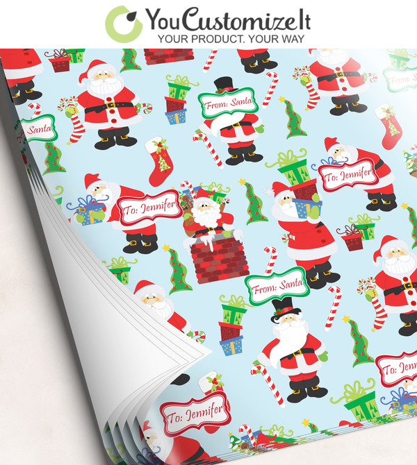 Custom Santa and Presents Wrapping Paper Sheets (Personalized
