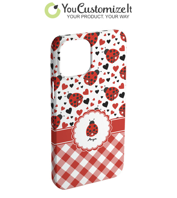Custom Ladybugs & Gingham iPhone Case - Plastic (Personalized)