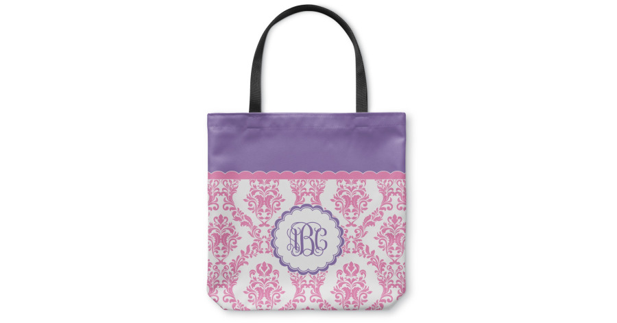 Custom Pink, White & Purple Damask Canvas Tote Bag (personalized 