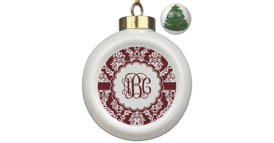 Maroon & White Ceramic Ball Ornament Christmas Tree