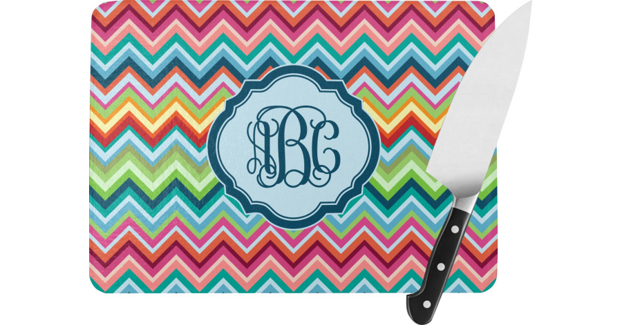 Custom Retro Chevron Monogram Rectangular Glass Cutting Board