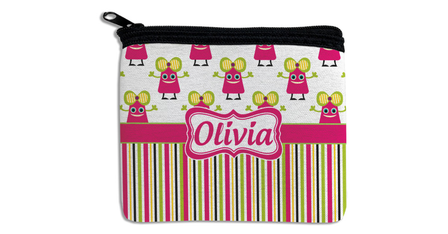 Custom Pink Monsters And Stripes Rectangular Coin Purse Personalized Youcustomizeit