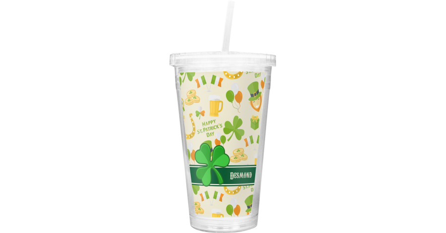 Custom St. Patrick's Day Double Wall Tumbler with Straw (Personalized ...