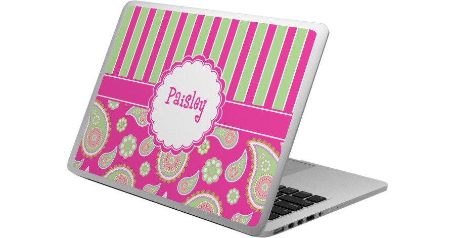 Custom Pink & Green Paisley and Stripes Laptop Skin - Custom Sized ...