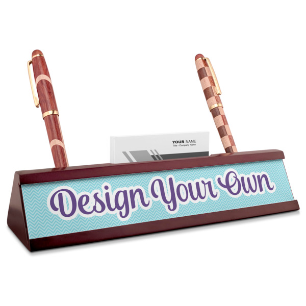 Custom Design Your Own Red Mahogany Nameplate with Business Card Holder