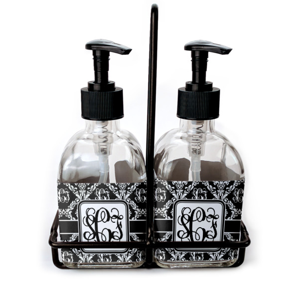 Custom Monogrammed Damask Glass Soap & Lotion Bottle Set