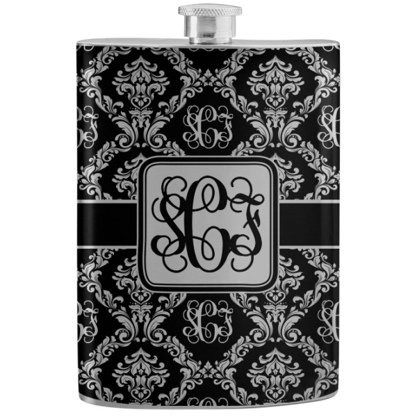 Custom Monogrammed Damask Stainless Steel Flask (Personalized)