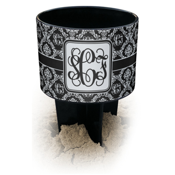 Custom Monogrammed Damask Black Beach Spiker Drink Holder (Personalized)