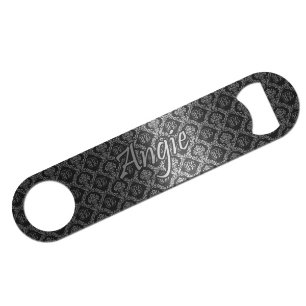 Custom Monogrammed Damask Bar Bottle Opener - Silver