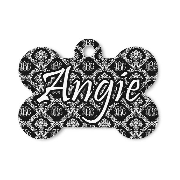 Custom Monogrammed Damask Bone Shaped Dog ID Tag - Small