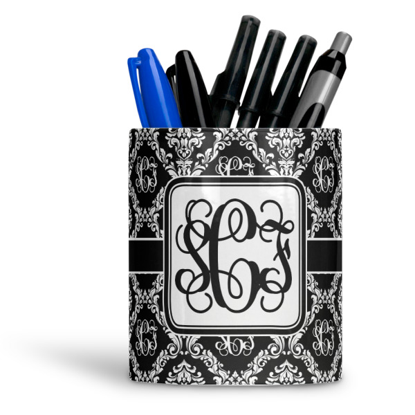 Custom Monogrammed Damask Ceramic Pen Holder